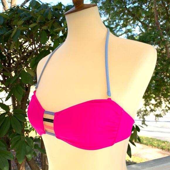 Victoria's Secret Hot Pink Bikini Top Strappy Bra Size Small - Picture 2 of 7